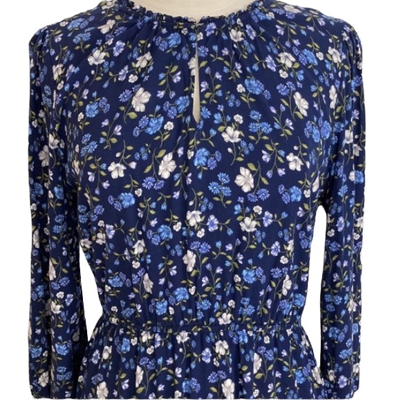 Blue Floral Print Long Sleeve Dress - Picture 4 of 12